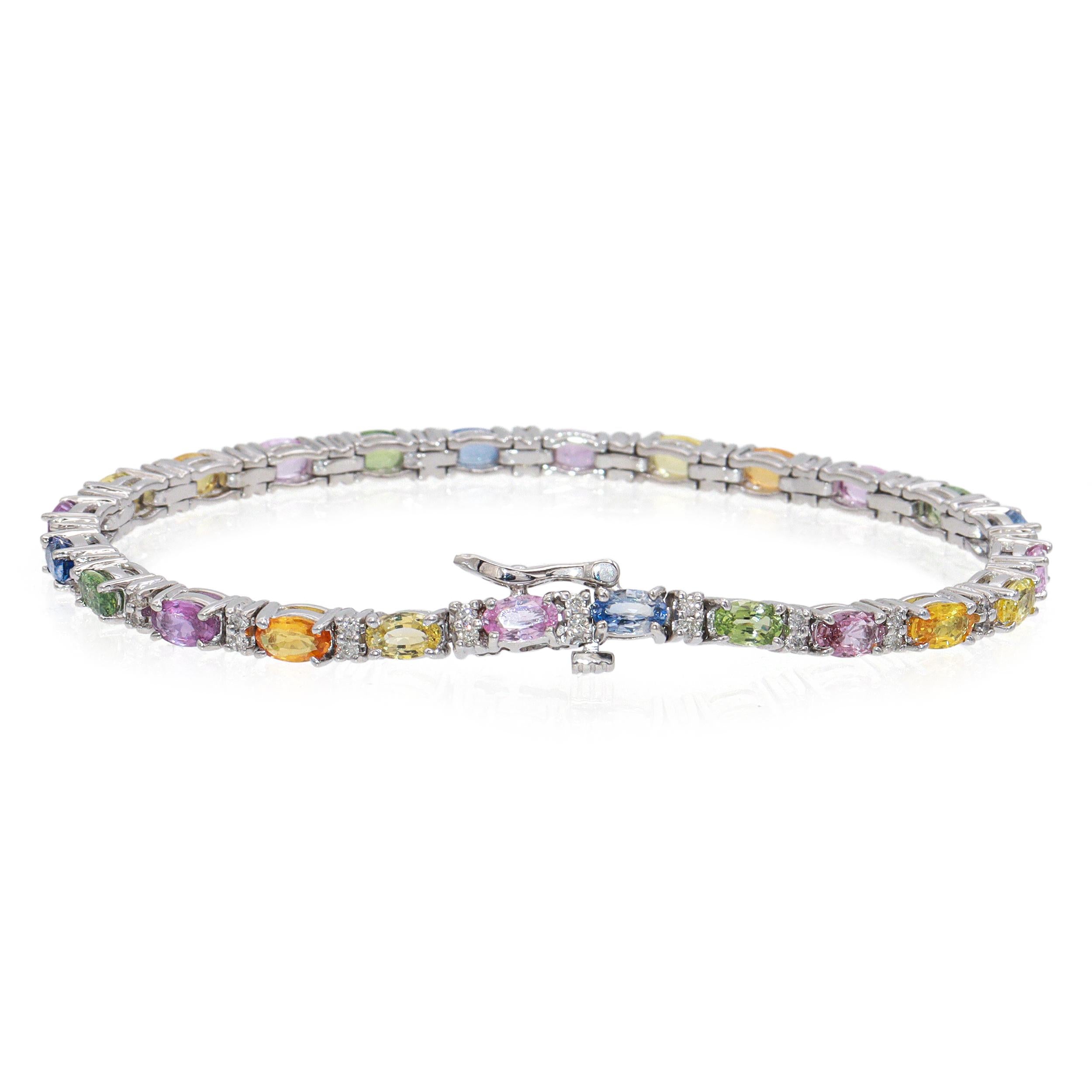 14K White Gold 6.72 tcw Multi-Color Sapphire & Diamond Tennis Bracelet