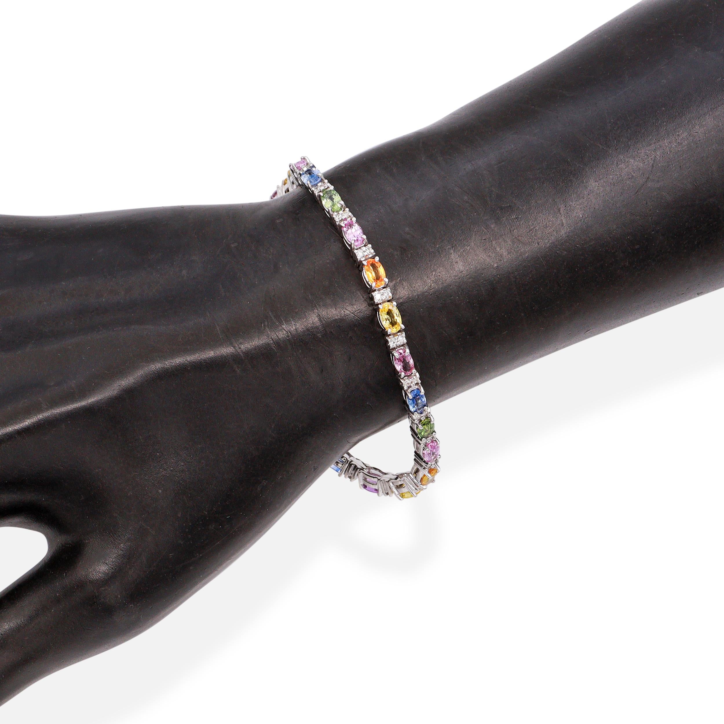 14K White Gold 6.72 tcw Multi-Color Sapphire & Diamond Tennis Bracelet