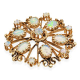 Vintage 14K Yellow Gold Opal Cluster Floral Brooch Pin