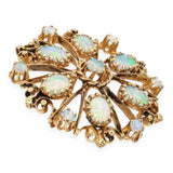Vintage 14K Yellow Gold Opal Cluster Floral Brooch Pin