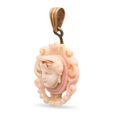 Antique 10k Yellow Gold Carved Conch Shell Female Portrait Pendant