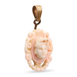 Antique 10k Yellow Gold Carved Conch Shell Female Portrait Pendant