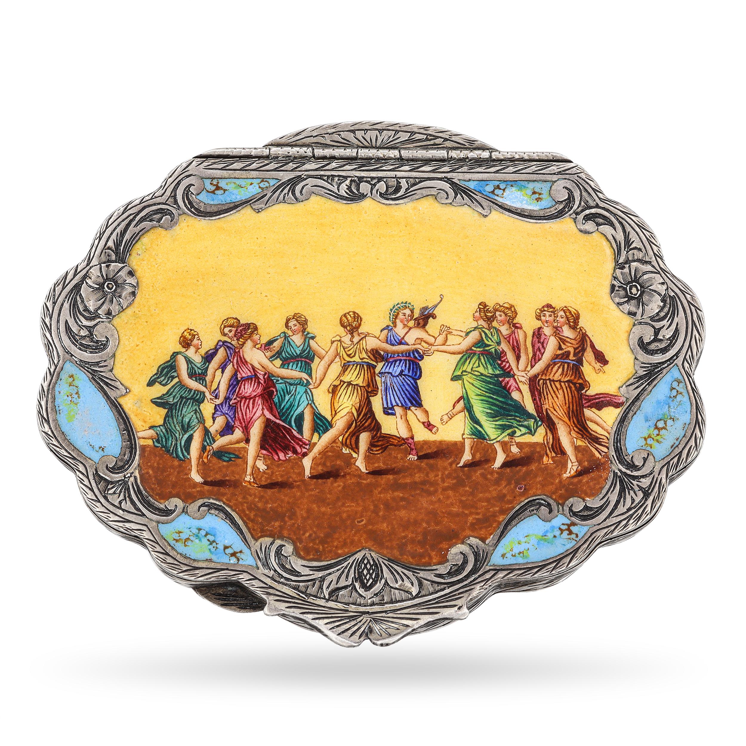 Antique Italian 800 Silver and Enamel Makeup Compact
