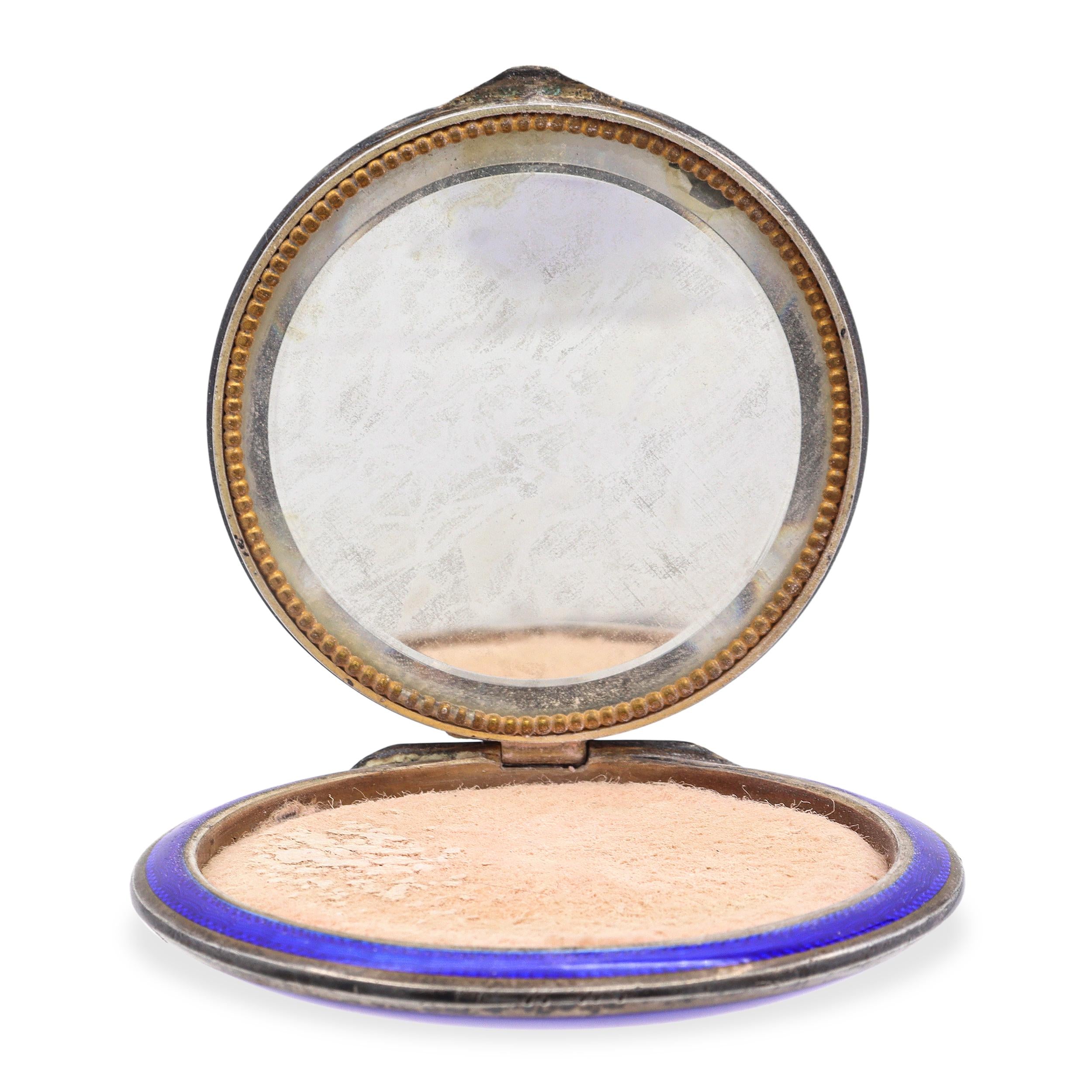 Antique 900 Silver and Enamel Painted Makeup Compact