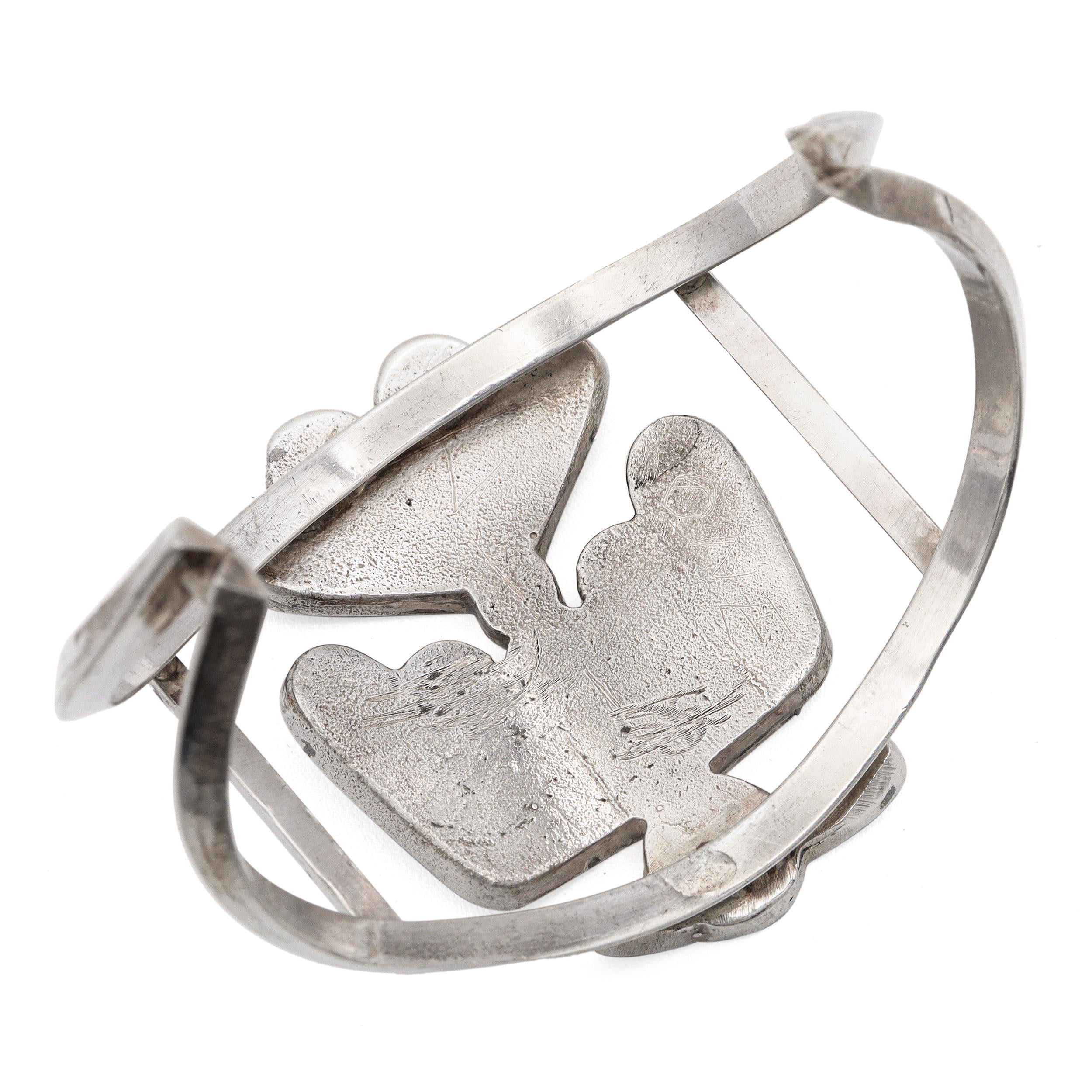 Vintage Zuni Sterling Silver Multi-Stone Inlay Thunderbird Cuff Bracelet