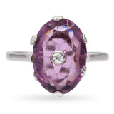 Vintage 16K White Gold Amethyst Diamond Ring