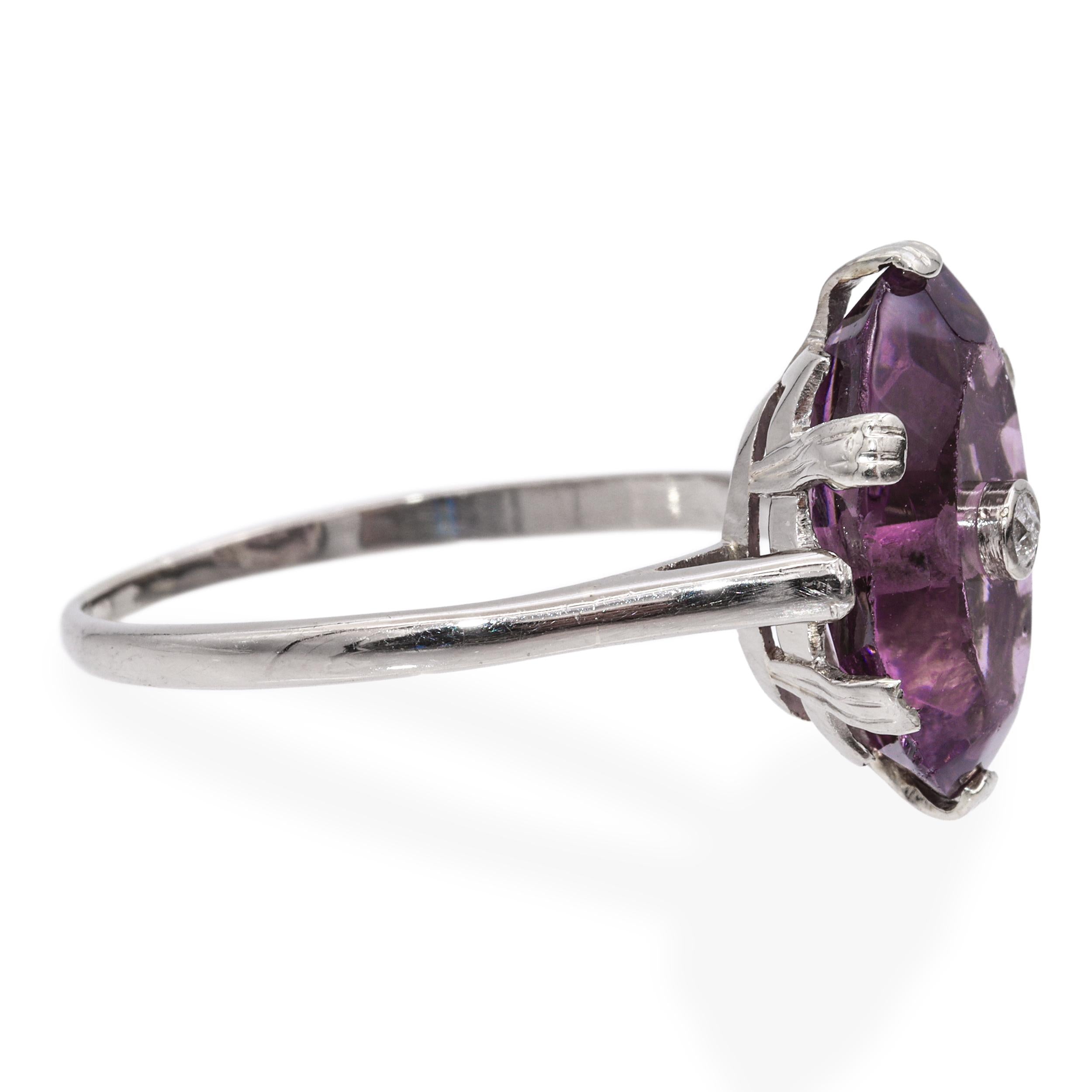 Vintage 16K White Gold Amethyst Diamond Ring