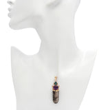 Vintage 13K Yellow Gold Sagenitic Quartz Tourmaline & Amethyst Pendant