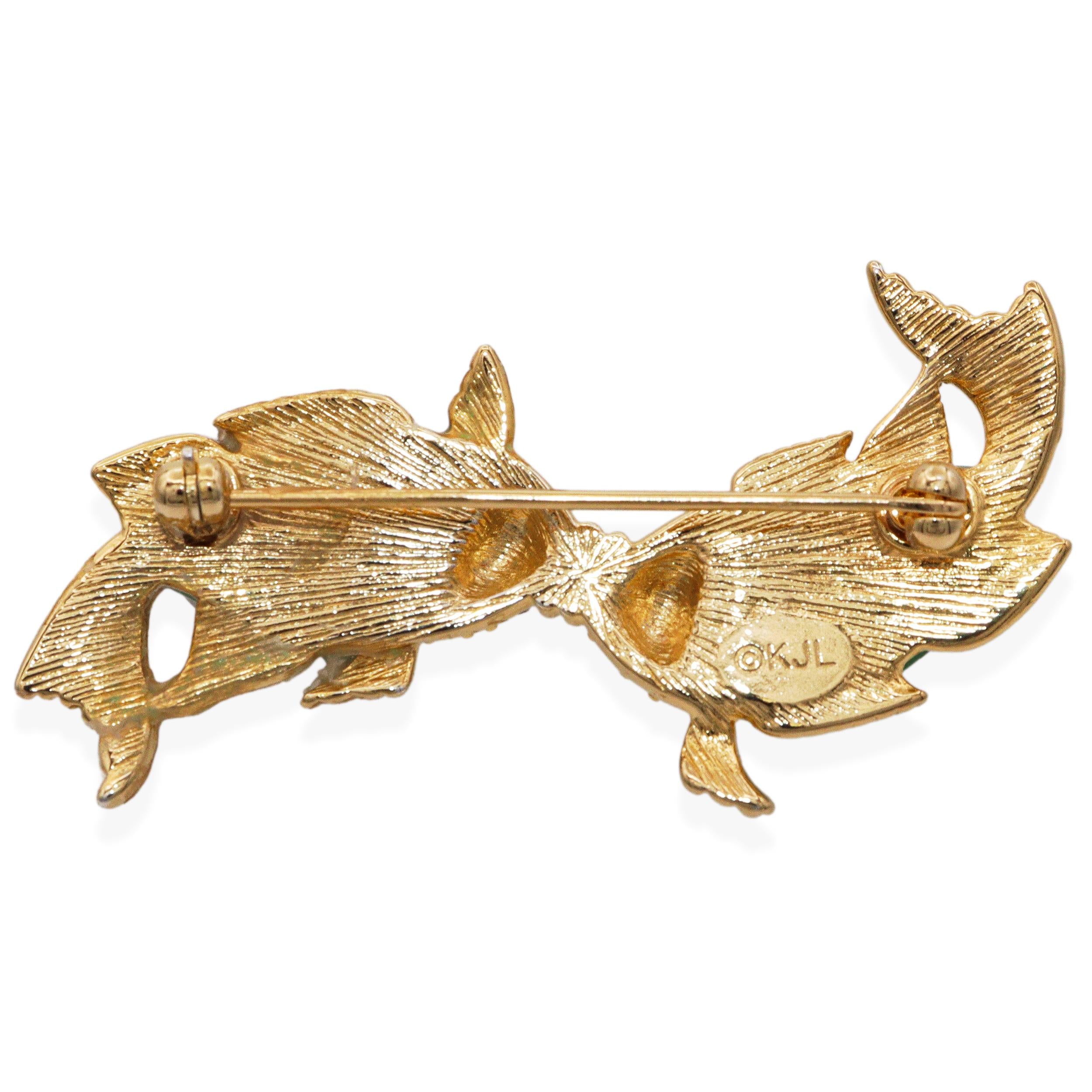Vintage KJL by Kenneth Jay Lane Rhinestone Kissing Fish Brooch Pin