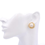 Vintage 14k Yellow Gold Mabe Pearl Omega Back Earrings
