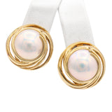 Vintage 14k Yellow Gold Mabe Pearl Omega Back Earrings
