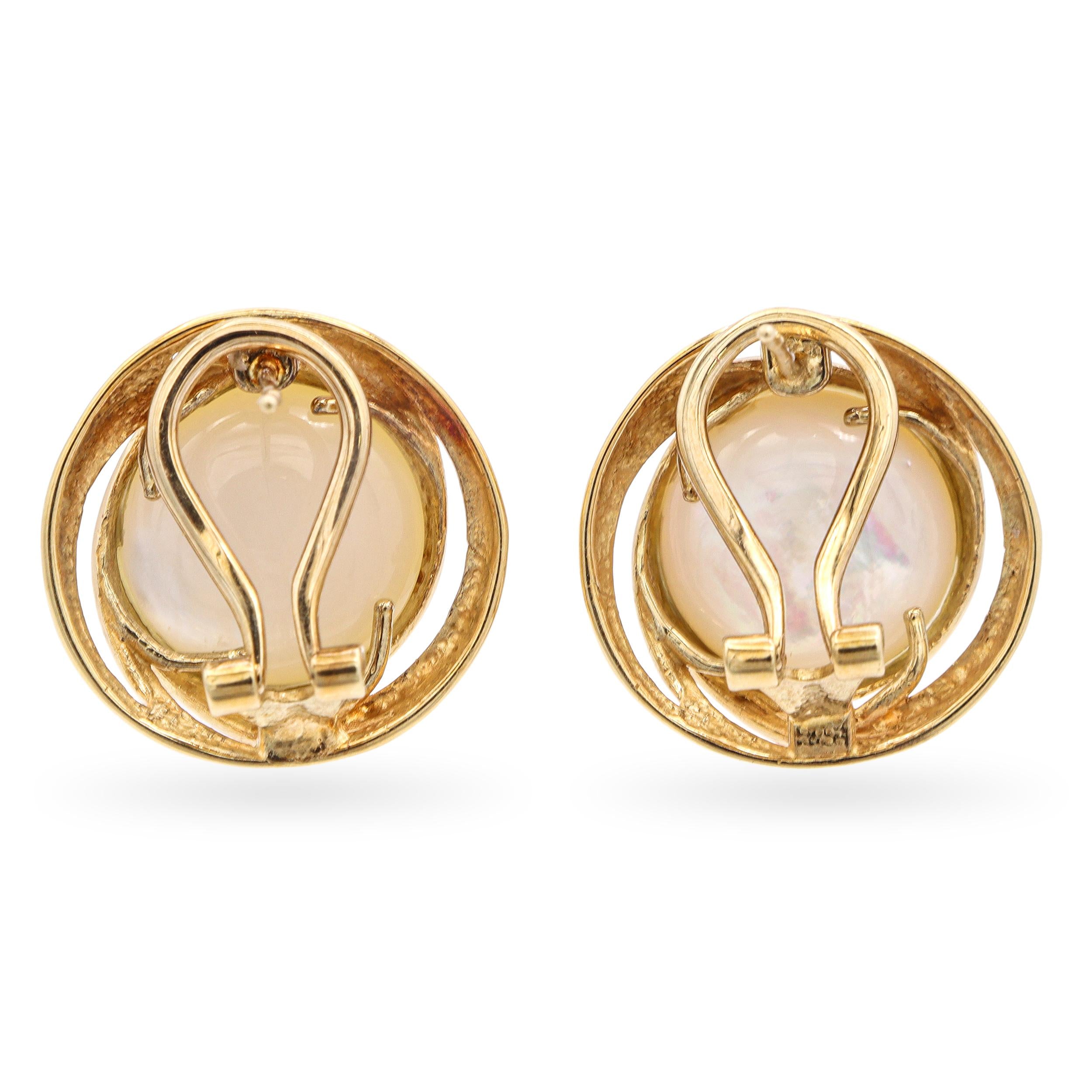 Vintage 14k Yellow Gold Mabe Pearl Omega Back Earrings