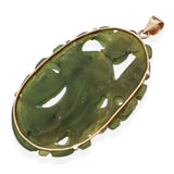 Vintage 10K Yellow Gold Carved Green Jade Female Figure Pendant