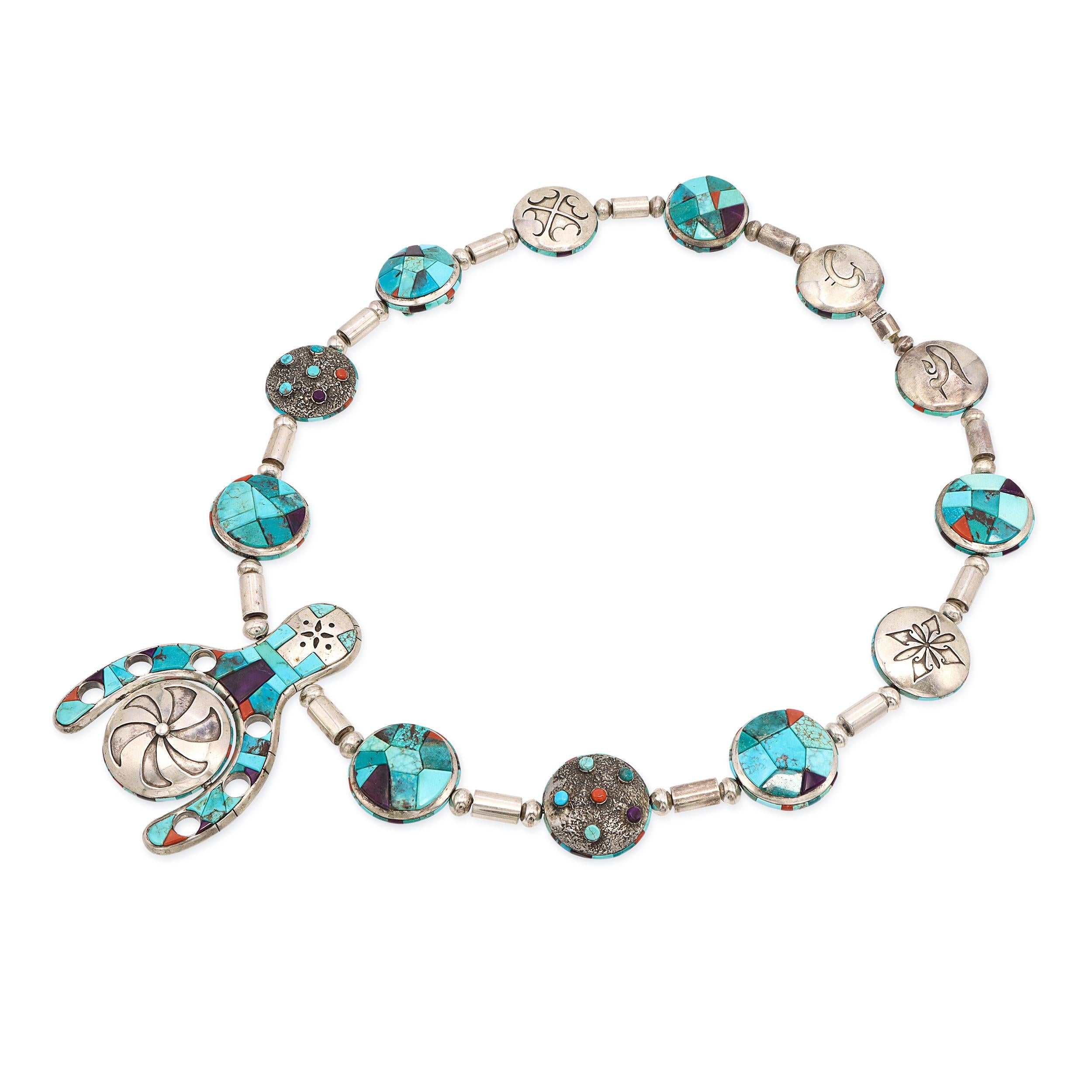 C.G. Dukepoo Sterling Silver Multi-Stone Inlay Reversible Statement Necklace