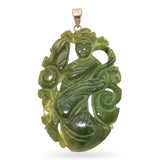 Vintage 10K Yellow Gold Carved Green Jade Female Figure Pendant