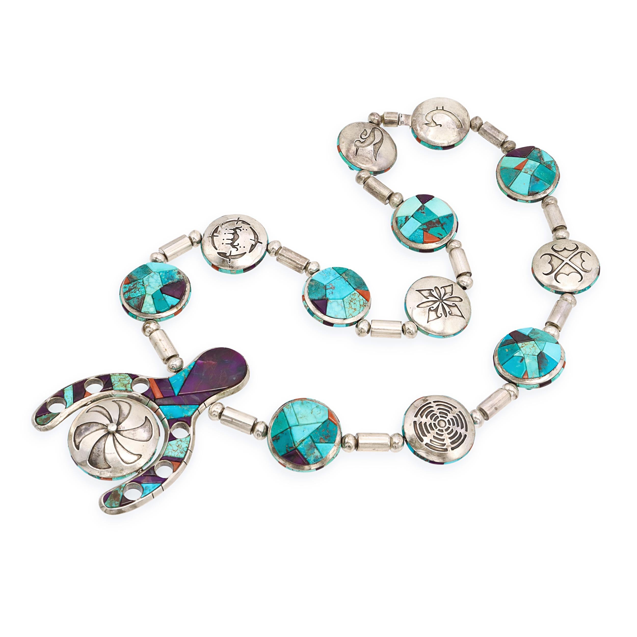 C.G. Dukepoo Sterling Silver Multi-Stone Inlay Reversible Statement Necklace