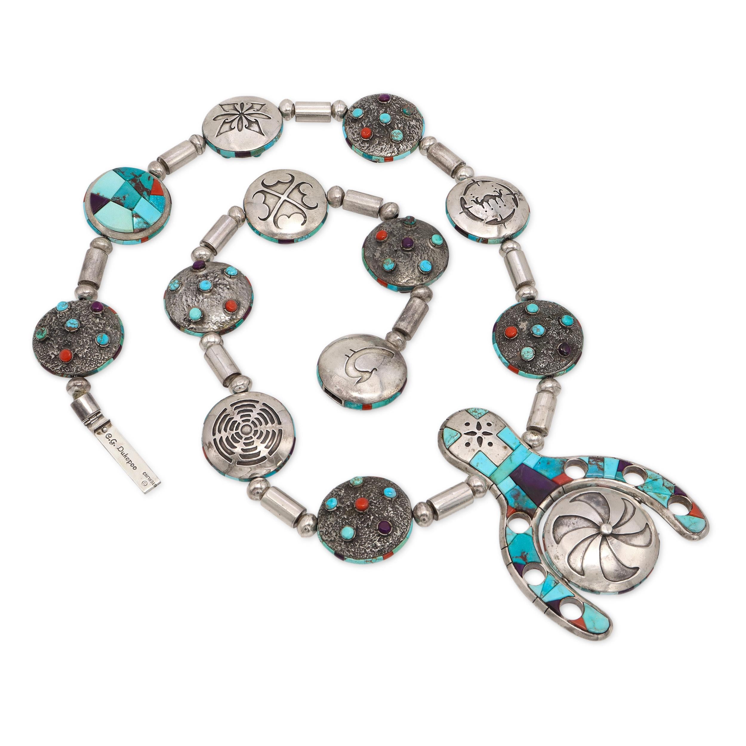 C.G. Dukepoo Sterling Silver Multi-Stone Inlay Reversible Statement Necklace