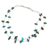 Vintage Southwestern Sterling Silver Turquoise Nugget Double Strand Necklace