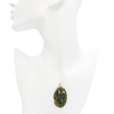 Vintage 10K Yellow Gold Carved Green Jade Female Figure Pendant