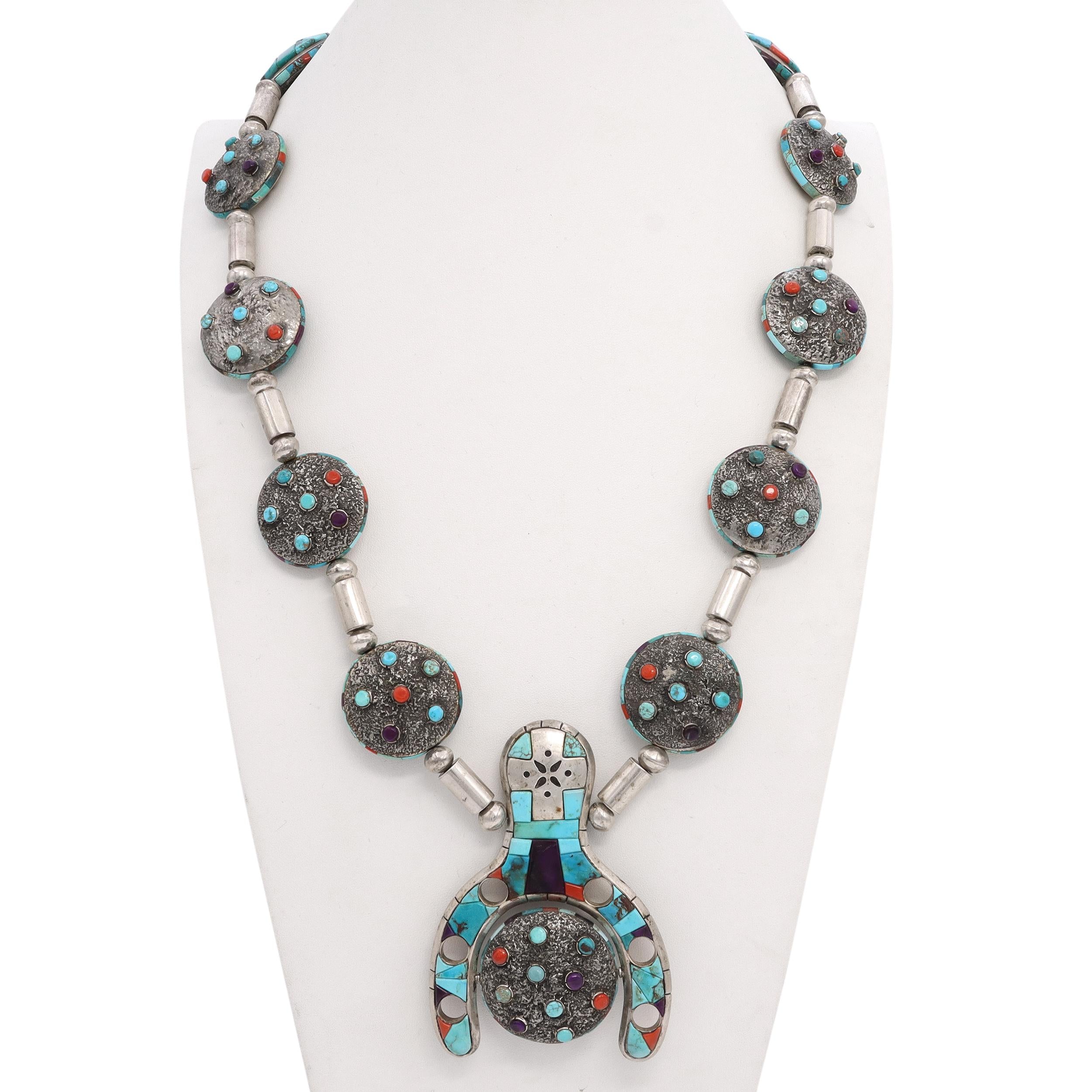 C.G. Dukepoo Sterling Silver Multi-Stone Inlay Reversible Statement Necklace