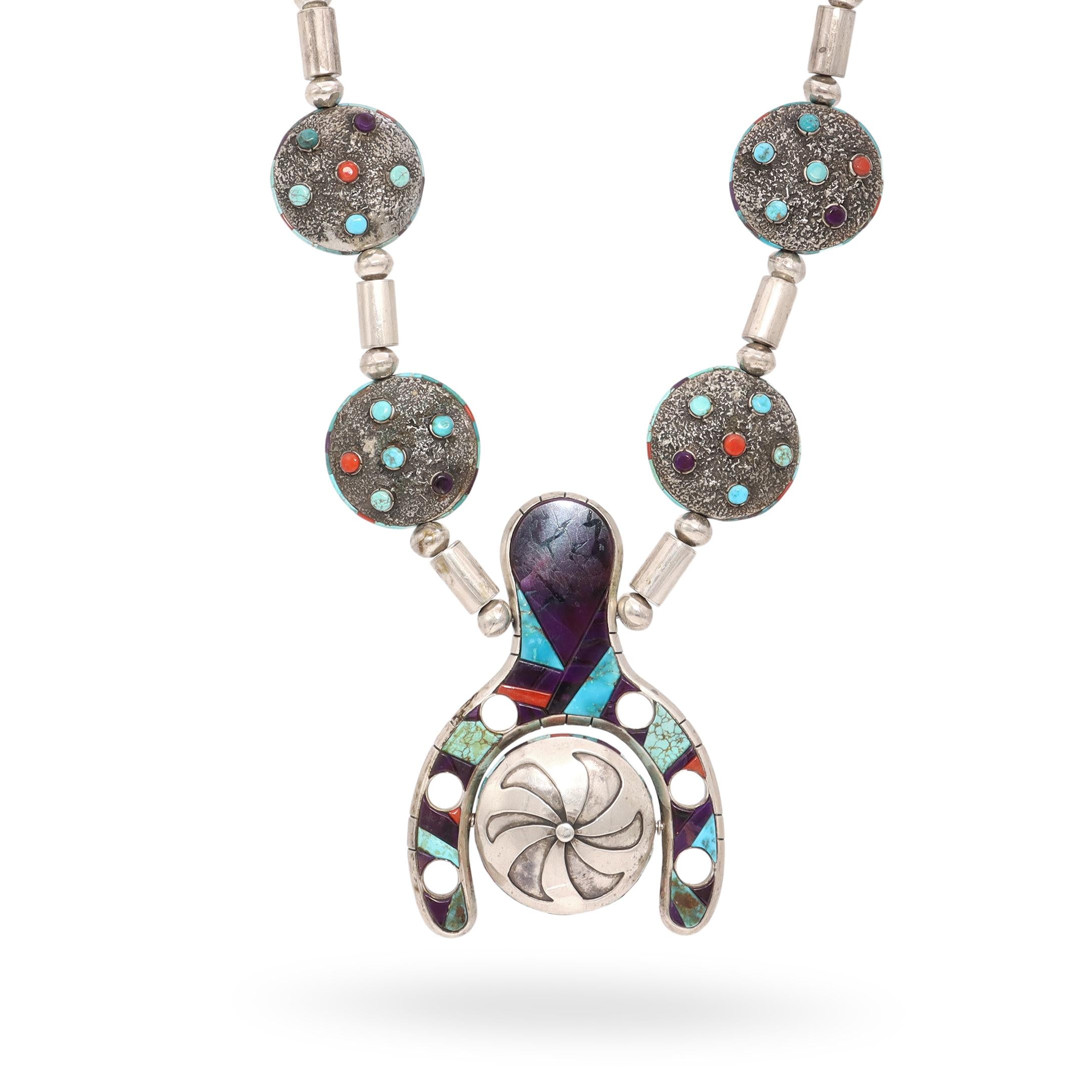 C.G. Dukepoo Sterling Silver Multi-Stone Inlay Reversible Statement Necklace