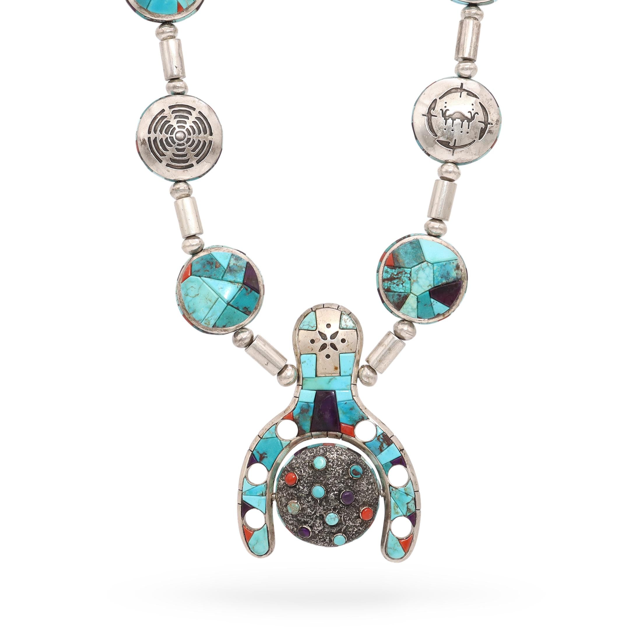 C.G. Dukepoo Sterling Silver Multi-Stone Inlay Reversible Statement Necklace