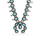 Vintage Southwestern Sterling Silver Turquoise Squash Blossom Necklace