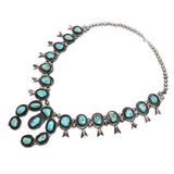Vintage Southwestern Sterling Silver Turquoise Squash Blossom Necklace