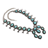Vintage Southwestern Sterling Silver Turquoise Squash Blossom Necklace