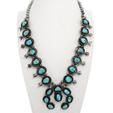 Vintage Southwestern Sterling Silver Turquoise Squash Blossom Necklace