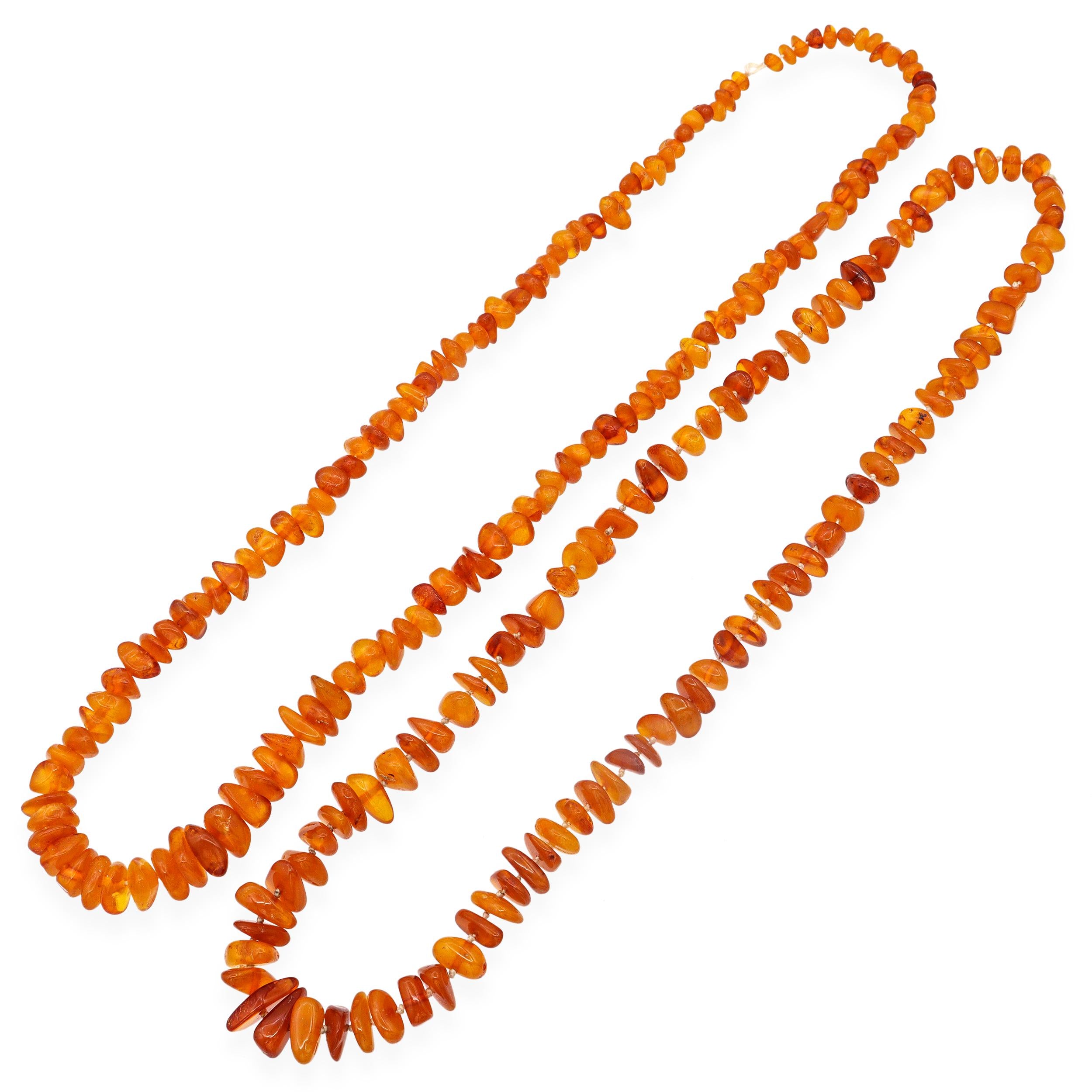 Pair of Vintage Amber Graduated Beaded Strand Necklaces