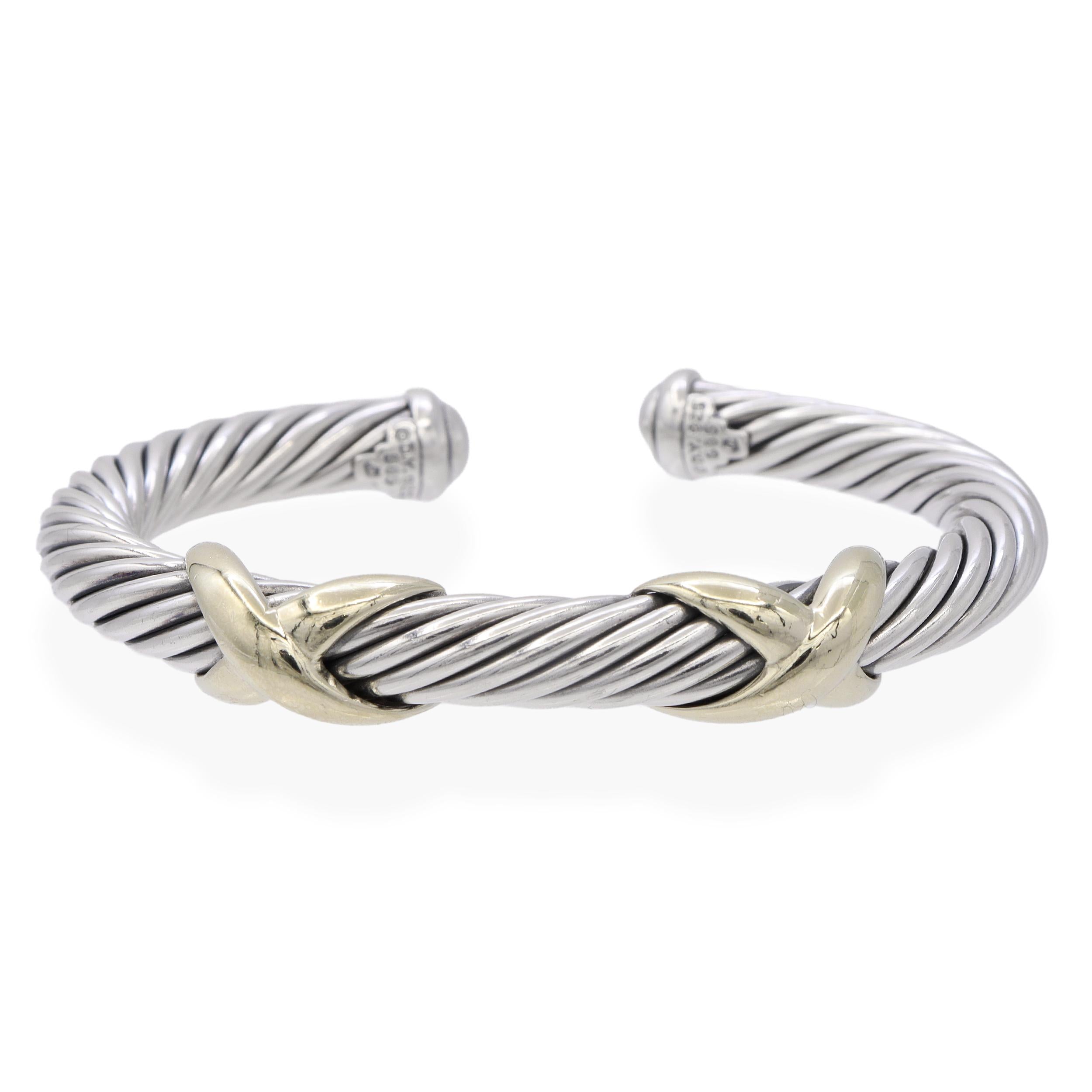 David Yurman Sterling Silver & 14K Yellow Gold X Cable Cuff Bracelet