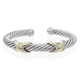 David Yurman Sterling Silver & 14K Yellow Gold X Cable Cuff Bracelet