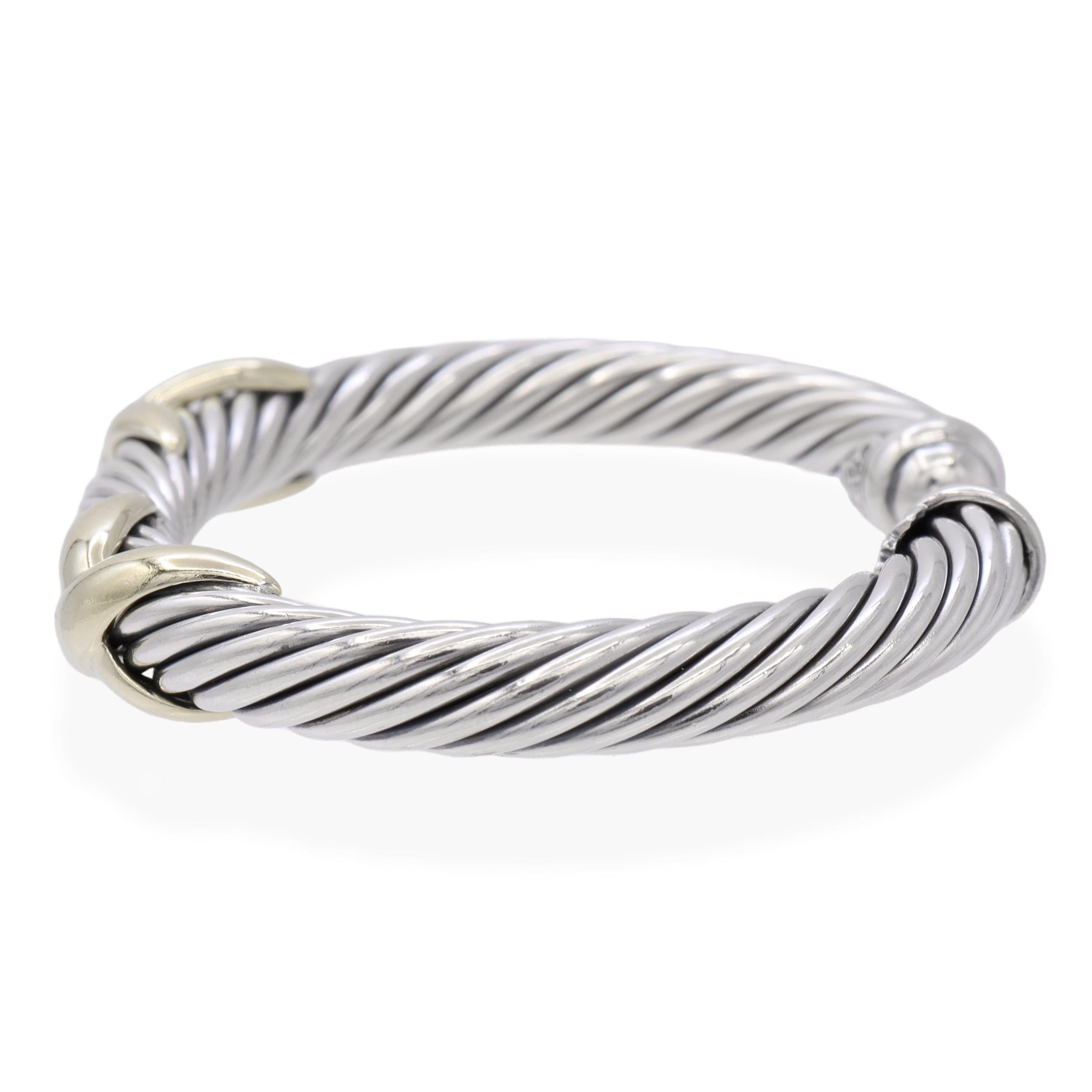 David Yurman Sterling Silver & 14K Yellow Gold X Cable Cuff Bracelet