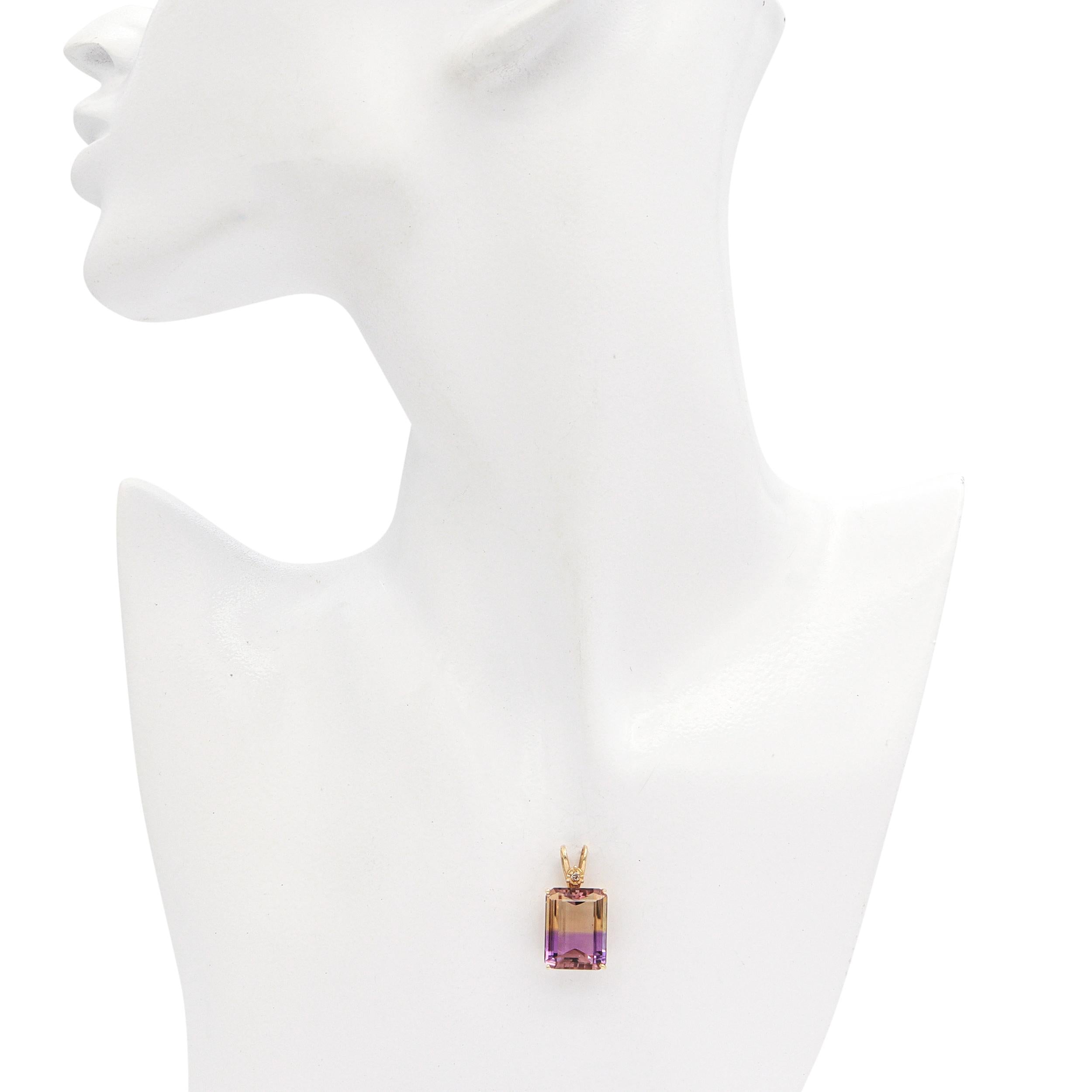 Vintage 14K Yellow Gold Ametrine Diamond Accent Pendant