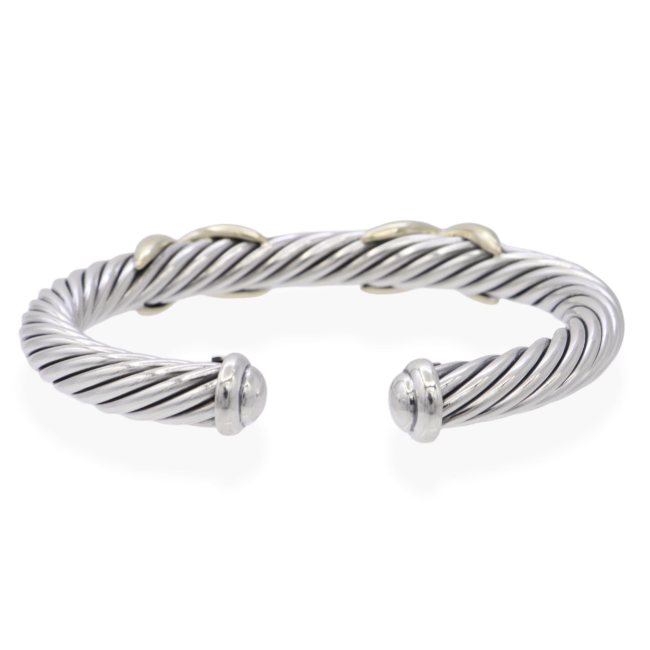 David Yurman Sterling Silver & 14K Yellow Gold X Cable Cuff Bracelet