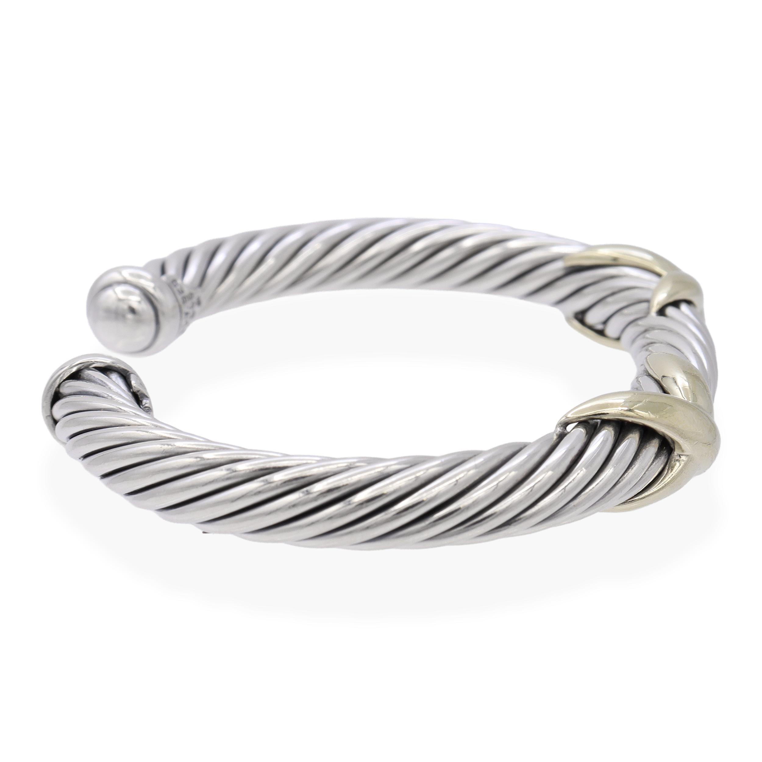 David Yurman Sterling Silver & 14K Yellow Gold X Cable Cuff Bracelet