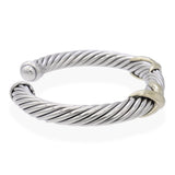 David Yurman Sterling Silver & 14K Yellow Gold X Cable Cuff Bracelet