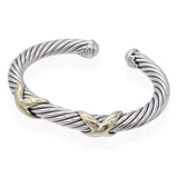 David Yurman Sterling Silver & 14K Yellow Gold X Cable Cuff Bracelet