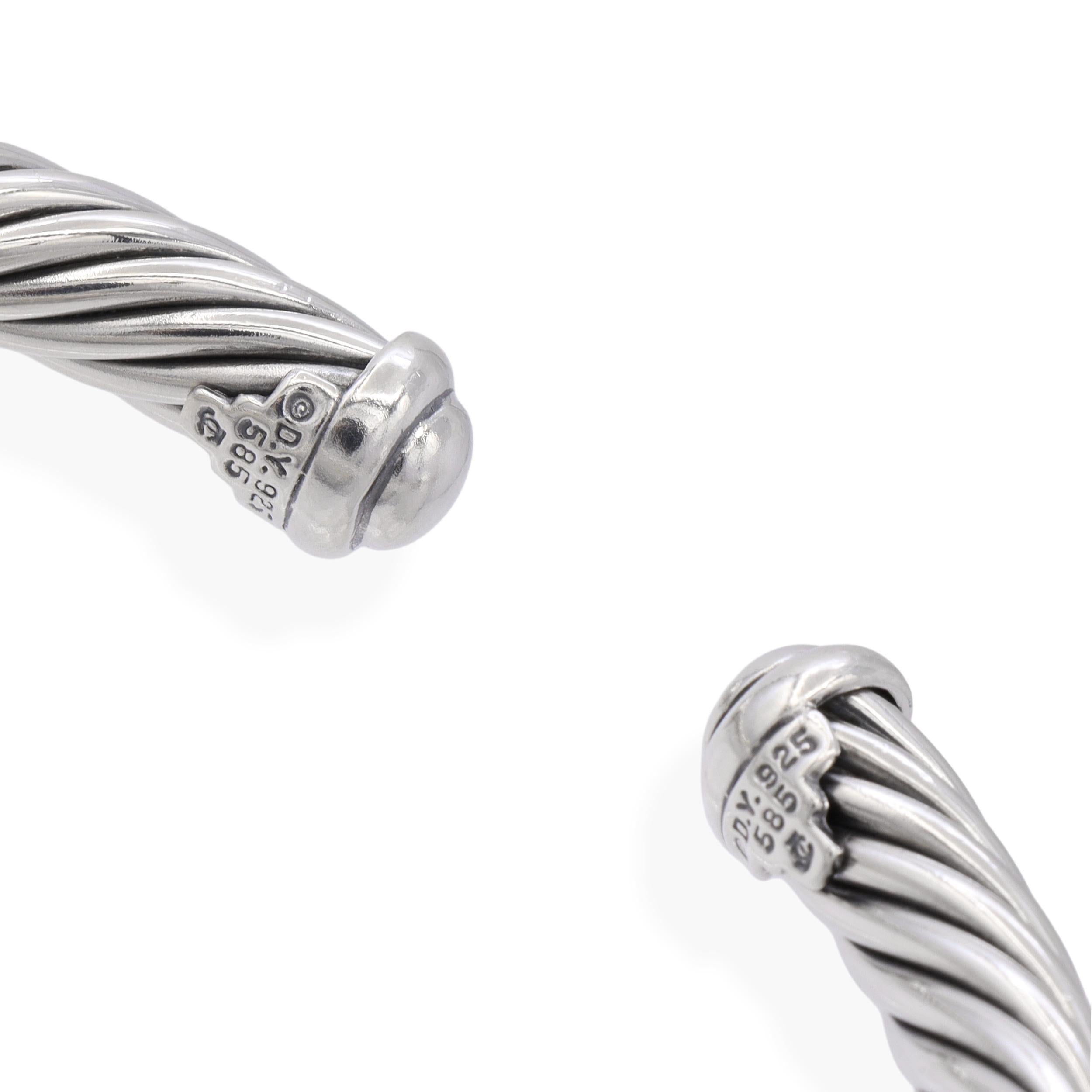 David Yurman Sterling Silver & 14K Yellow Gold X Cable Cuff Bracelet