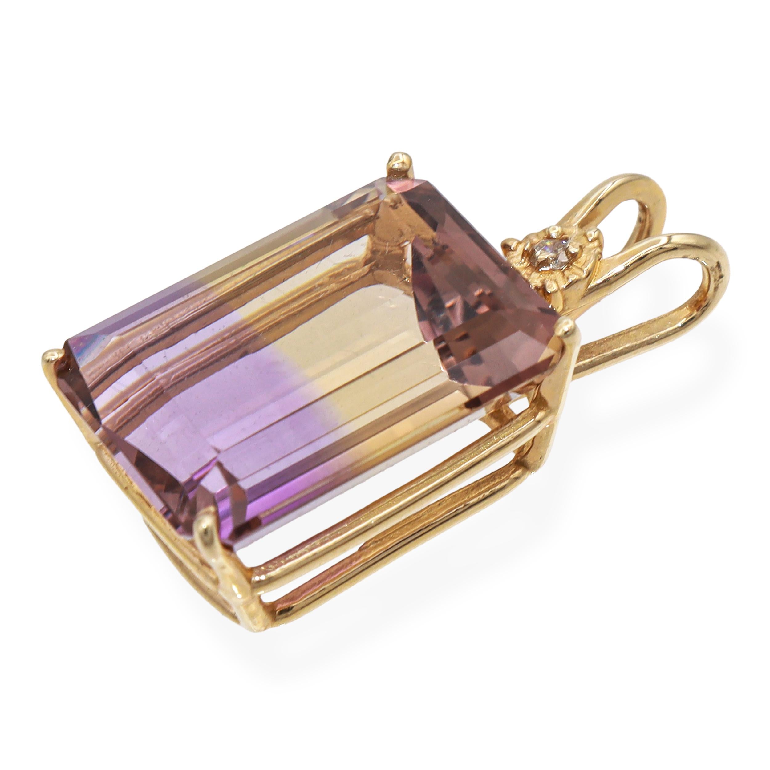 Vintage 14K Yellow Gold Ametrine Diamond Accent Pendant