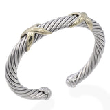 David Yurman Sterling Silver & 14K Yellow Gold X Cable Cuff Bracelet