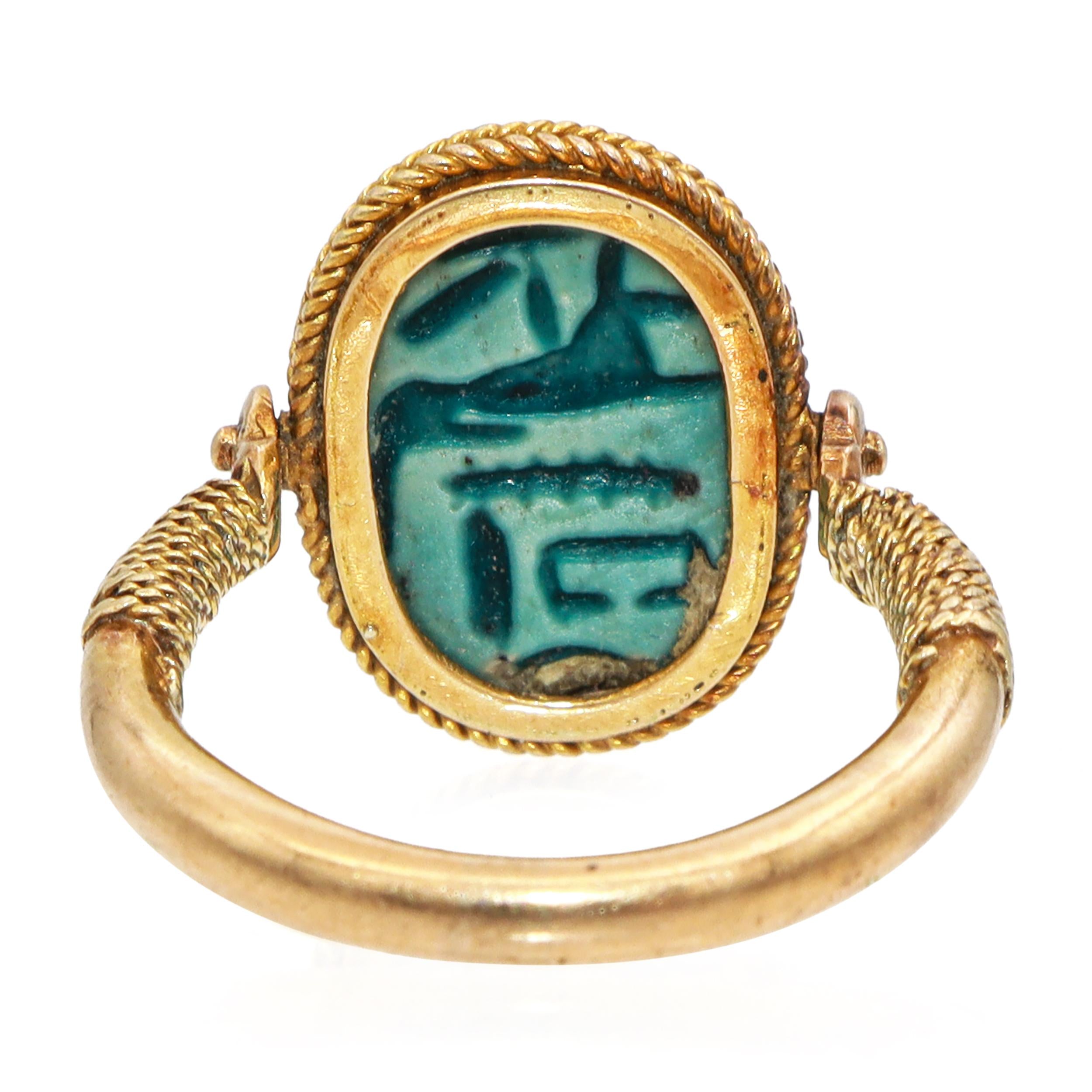 Antique 16k Yellow Gold Egyptian Revival Scarab Beetle Swivel Ring