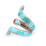 Michael & Causandra Dukepoo Sterling Silver Turquoise Coral Serpent Wrap Ring