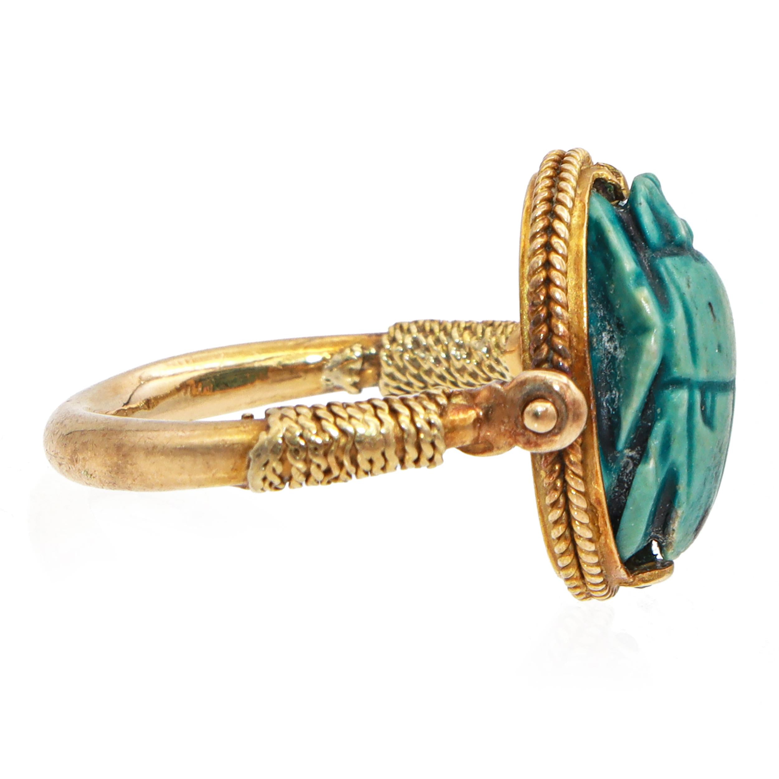 Antique 16k Yellow Gold Egyptian Revival Scarab Beetle Swivel Ring