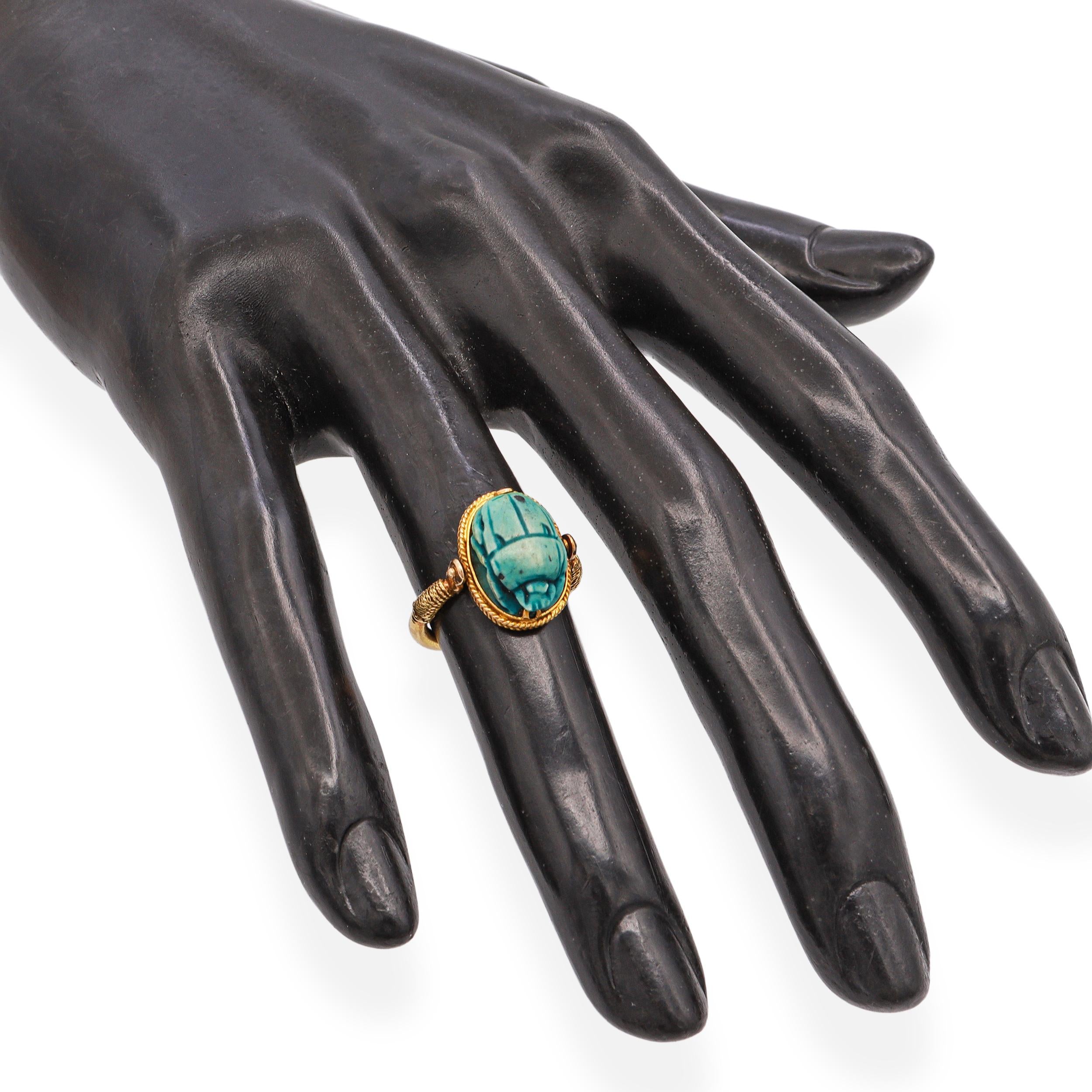 Antique 16k Yellow Gold Egyptian Revival Scarab Beetle Swivel Ring
