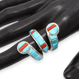 Michael & Causandra Dukepoo Sterling Silver Turquoise Coral Serpent Wrap Ring