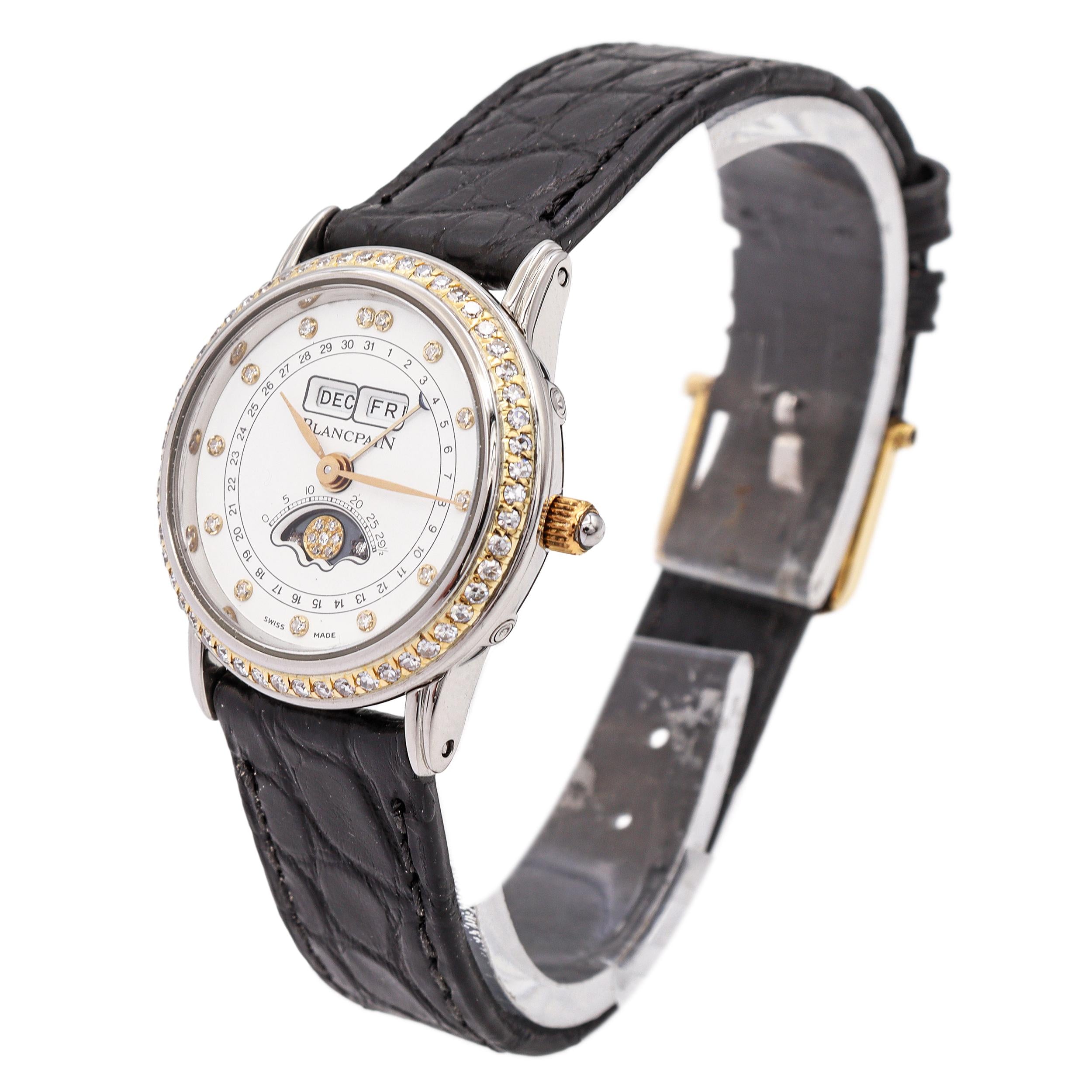 Blancpain Stainless Steel Triple Calendar Moonphase Diamond Women’s Watch