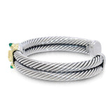 David Yurman Sterling Silver 14K Gold Amethyst Green Onyx Cable Cuff Bracelet