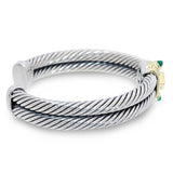 David Yurman Sterling Silver 14K Gold Amethyst Green Onyx Cable Cuff Bracelet